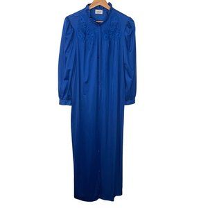 Vintage Lorraine Nylon Lace Long Robe Nightgown Housecoat Women M Blue New USA